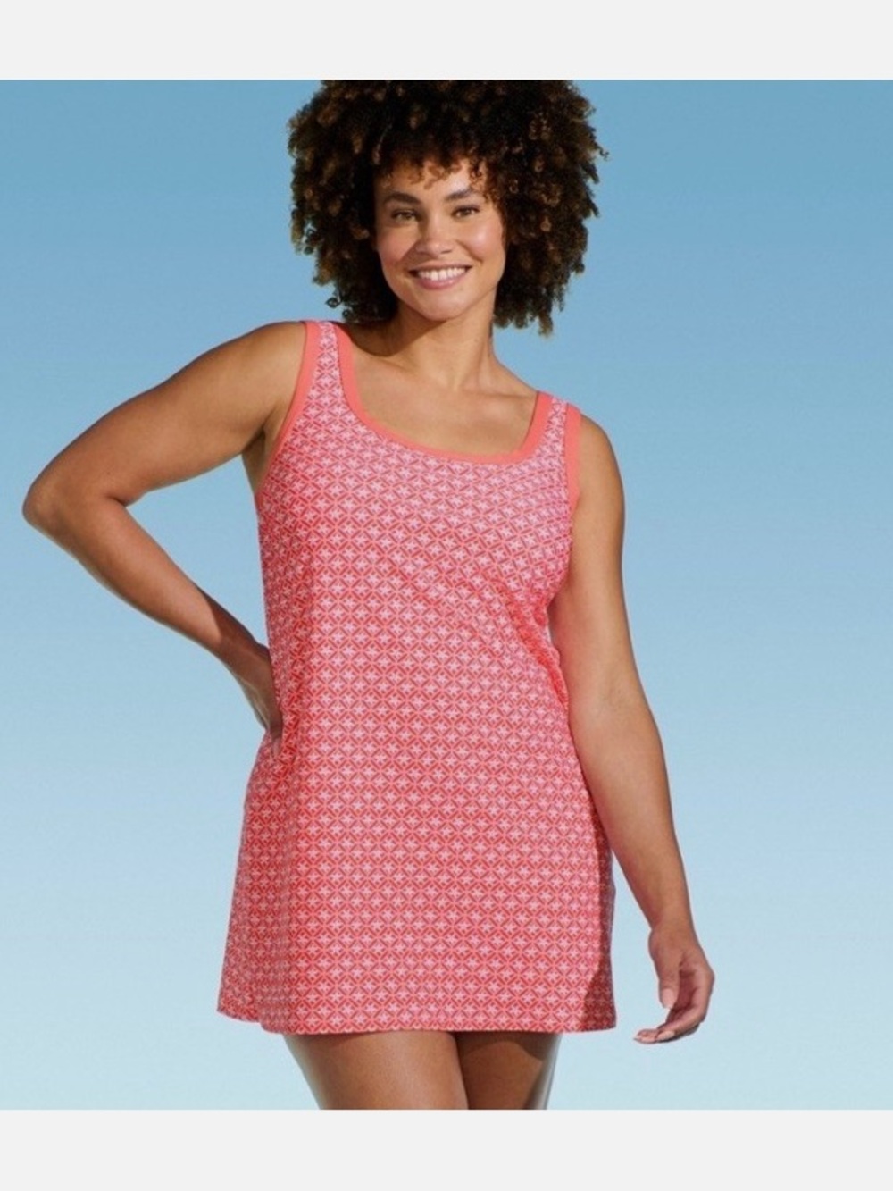 Lands' End Coral Pink Printed Swim Dress